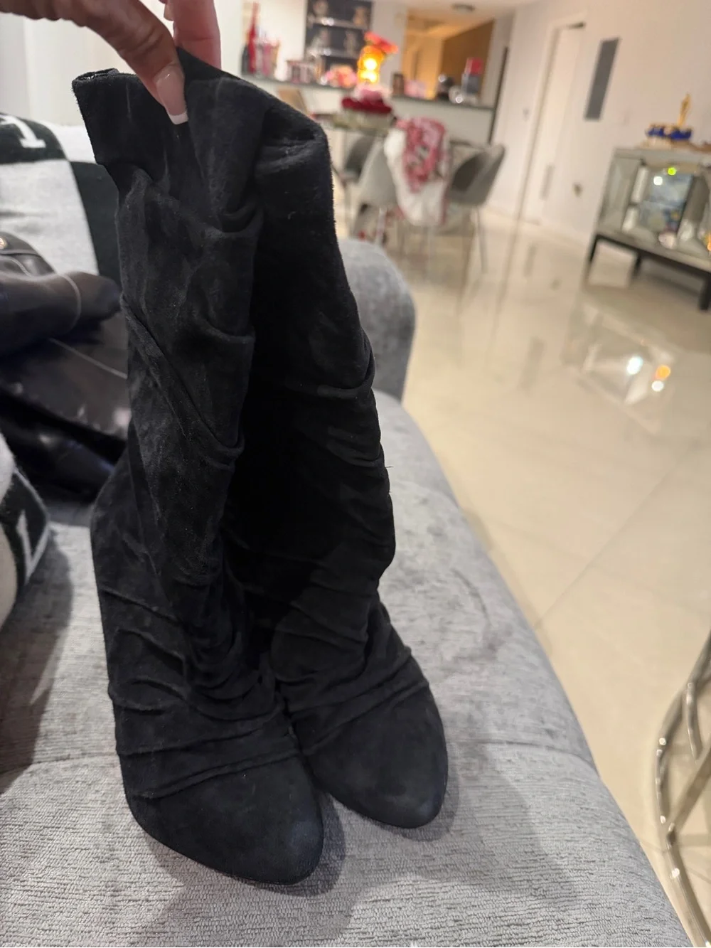 Authentic Christian Louboutin Black Suede Slouch Boots – Size 37.5 (US 7.5)
